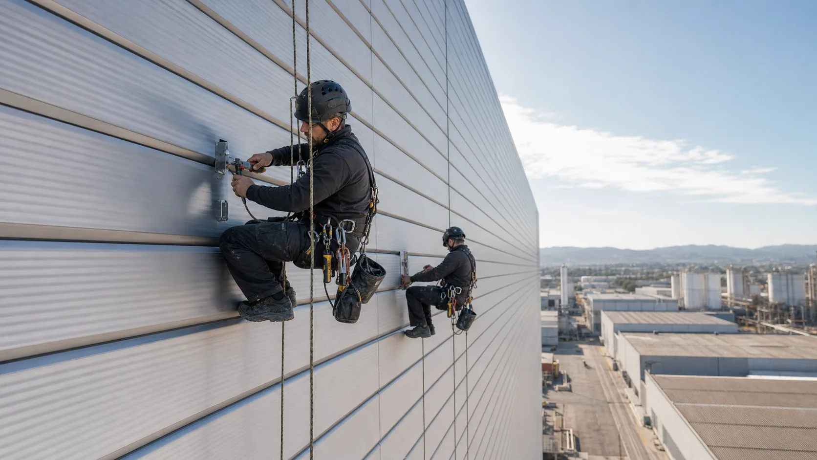 Trabajos verticales en estructura metálica industrial